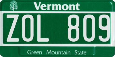 VT license plate ZOL809