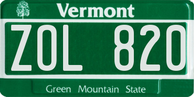 VT license plate ZOL820