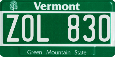 VT license plate ZOL830