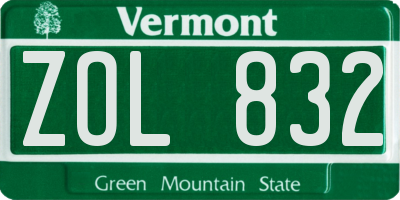 VT license plate ZOL832