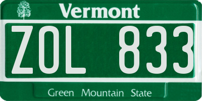 VT license plate ZOL833