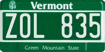 VT license plate ZOL835