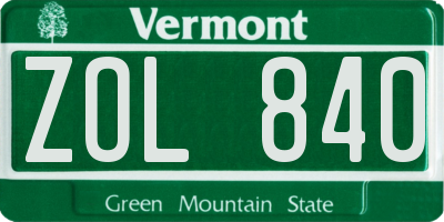 VT license plate ZOL840