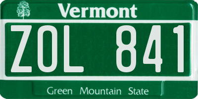 VT license plate ZOL841