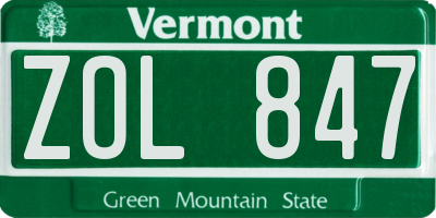 VT license plate ZOL847