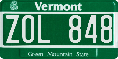 VT license plate ZOL848