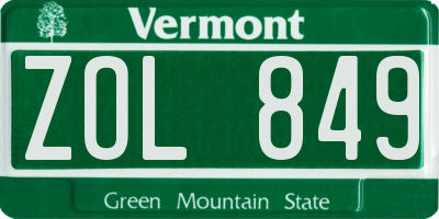 VT license plate ZOL849