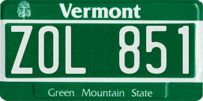 VT license plate ZOL851