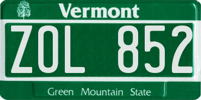 VT license plate ZOL852