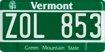 VT license plate ZOL853