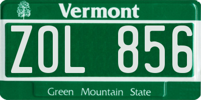 VT license plate ZOL856