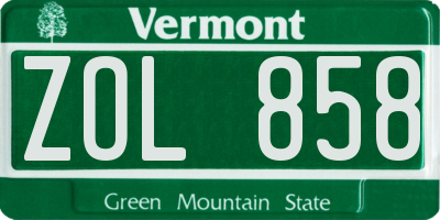 VT license plate ZOL858