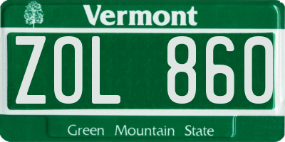 VT license plate ZOL860