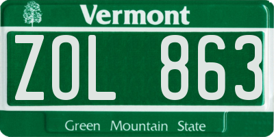 VT license plate ZOL863