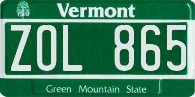 VT license plate ZOL865