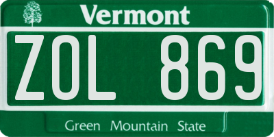 VT license plate ZOL869