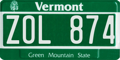VT license plate ZOL874