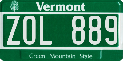 VT license plate ZOL889