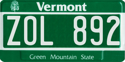 VT license plate ZOL892