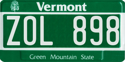 VT license plate ZOL898