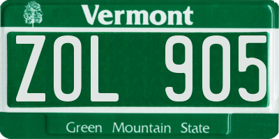 VT license plate ZOL905
