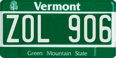 VT license plate ZOL906