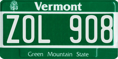 VT license plate ZOL908