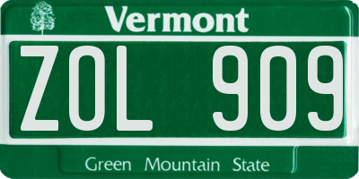VT license plate ZOL909