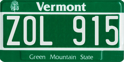 VT license plate ZOL915