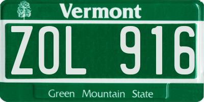 VT license plate ZOL916