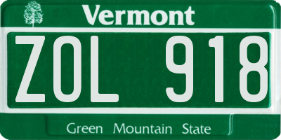 VT license plate ZOL918