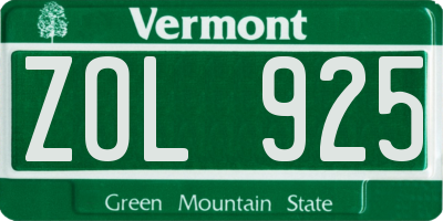 VT license plate ZOL925