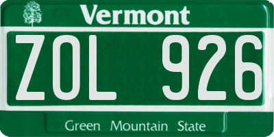 VT license plate ZOL926