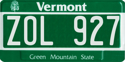 VT license plate ZOL927