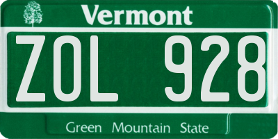 VT license plate ZOL928