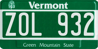 VT license plate ZOL932