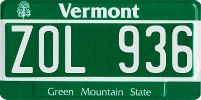 VT license plate ZOL936