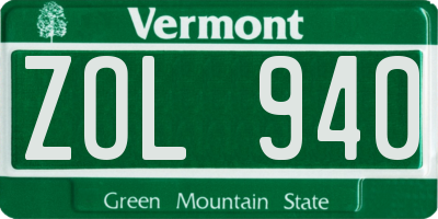 VT license plate ZOL940