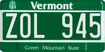VT license plate ZOL945