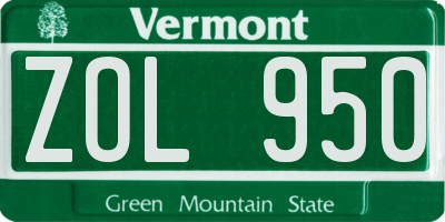 VT license plate ZOL950