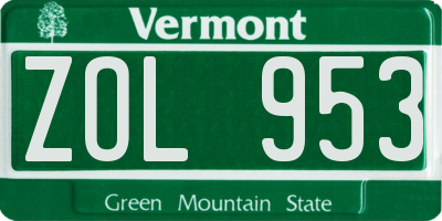 VT license plate ZOL953