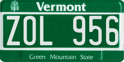 VT license plate ZOL956