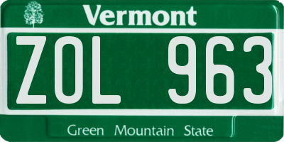 VT license plate ZOL963