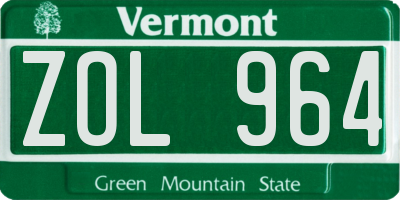 VT license plate ZOL964