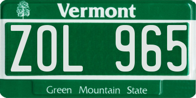 VT license plate ZOL965