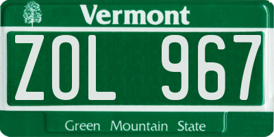 VT license plate ZOL967