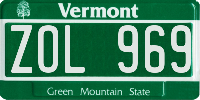 VT license plate ZOL969