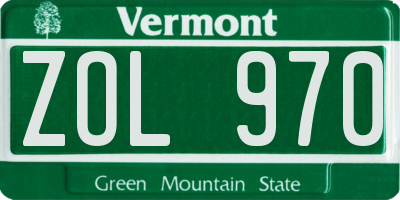VT license plate ZOL970