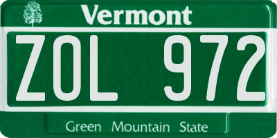 VT license plate ZOL972