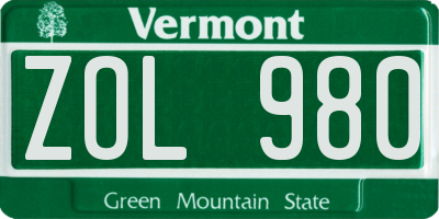 VT license plate ZOL980